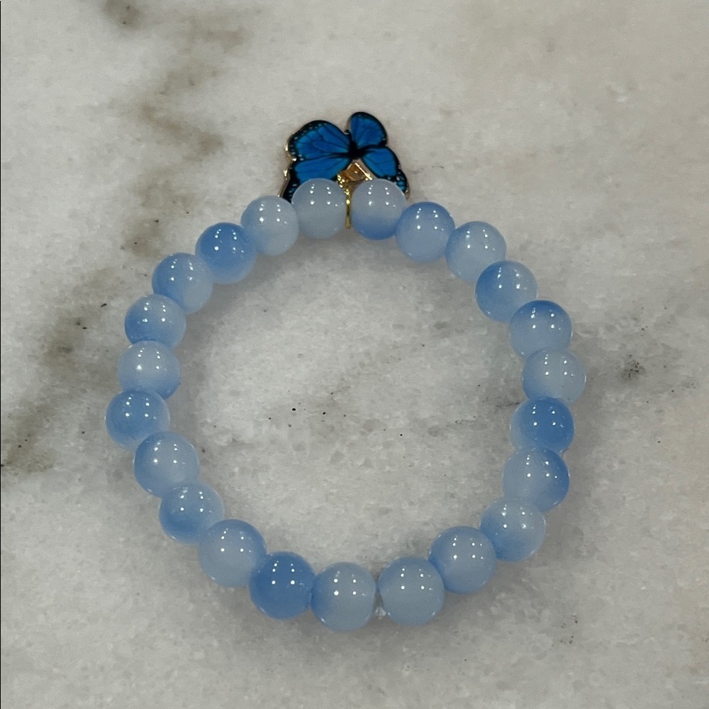 Blue Beaded Bracelet with Butterfly Charm - Picture 3 of 6